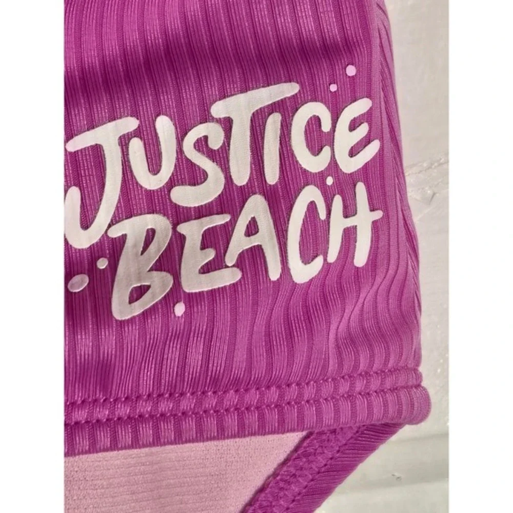 Justice Beach Girls One Piece Swimsuit Ribbed Colorblock Orange Purple Size M 10